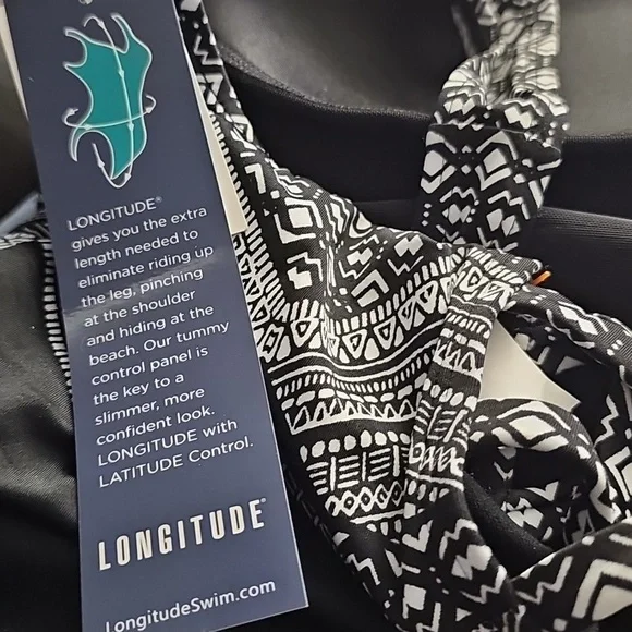Longitude Black/ White swim one piece bathing suit Size 24 - Picture 2 of 7